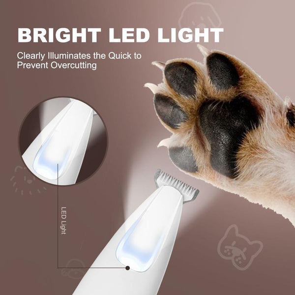 Professional Pet Grooming Trimmer with LED Light Low Noise USB Rechargeable for Safe Trimming on Paw Ear Face & More