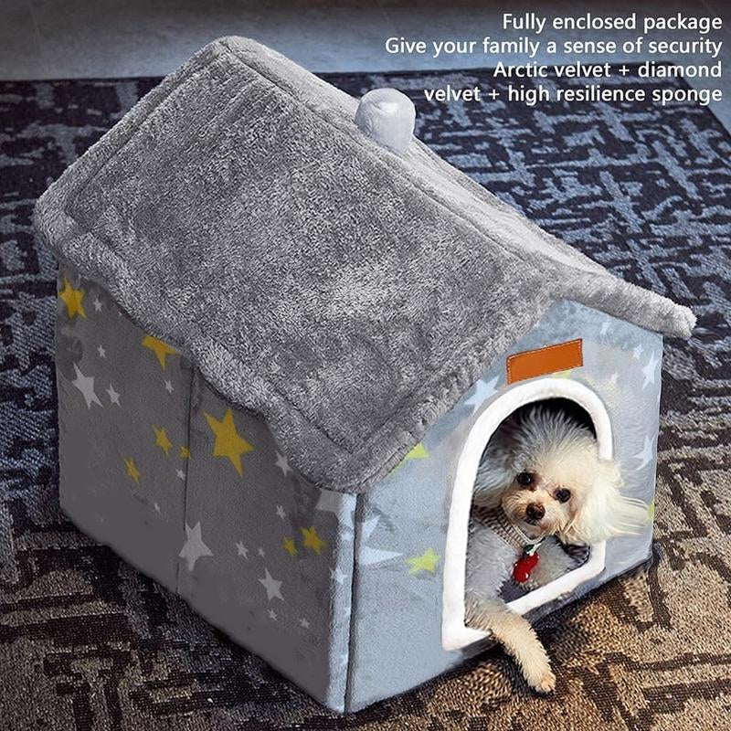 Dog House Indoor Memory Sponge Foldable Kennel Bed Mat with Cushion for Small Medium Large Dogs Cats Winter Warm Cat Nest Puppy Cave Sofa Pet Products Large 30D High-Density Foam Arctic Velvet - Diy