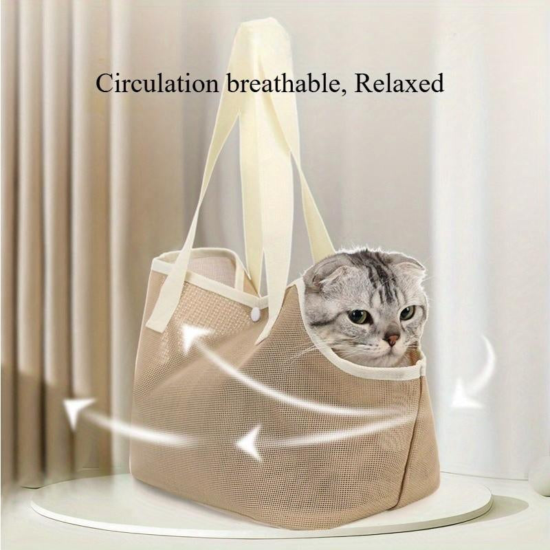 Summer Breathable Mesh Pet Tote Bag, Large Capacity Cat Carrier, Lightweight Handheld Outdoor Travel Bag for Furry Friends