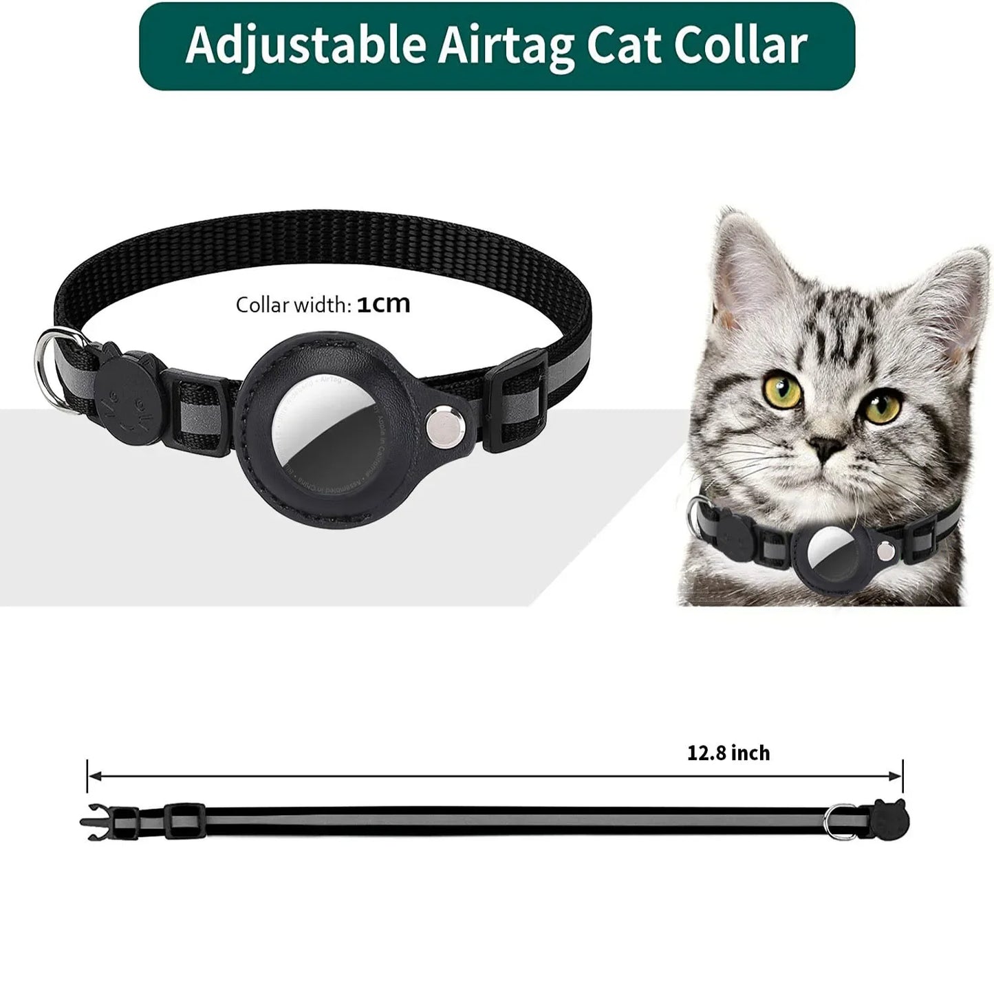 Cat Airtag Holder Collar Breakaway Reflective Strips Adjustable Kitten Collar Waterproof Cat Bell Collar Pet Air Tag Case Collar
